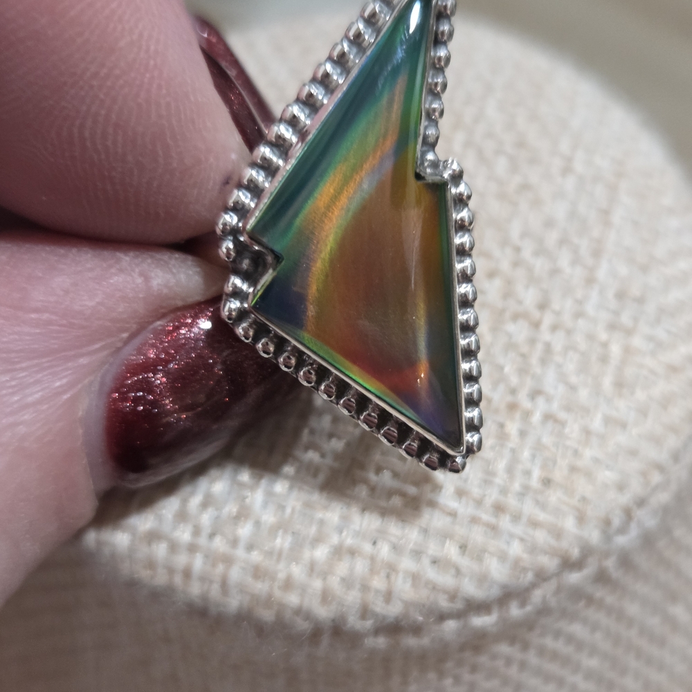 Triangular Silver Ring With Aurora Opal Stone - image 2